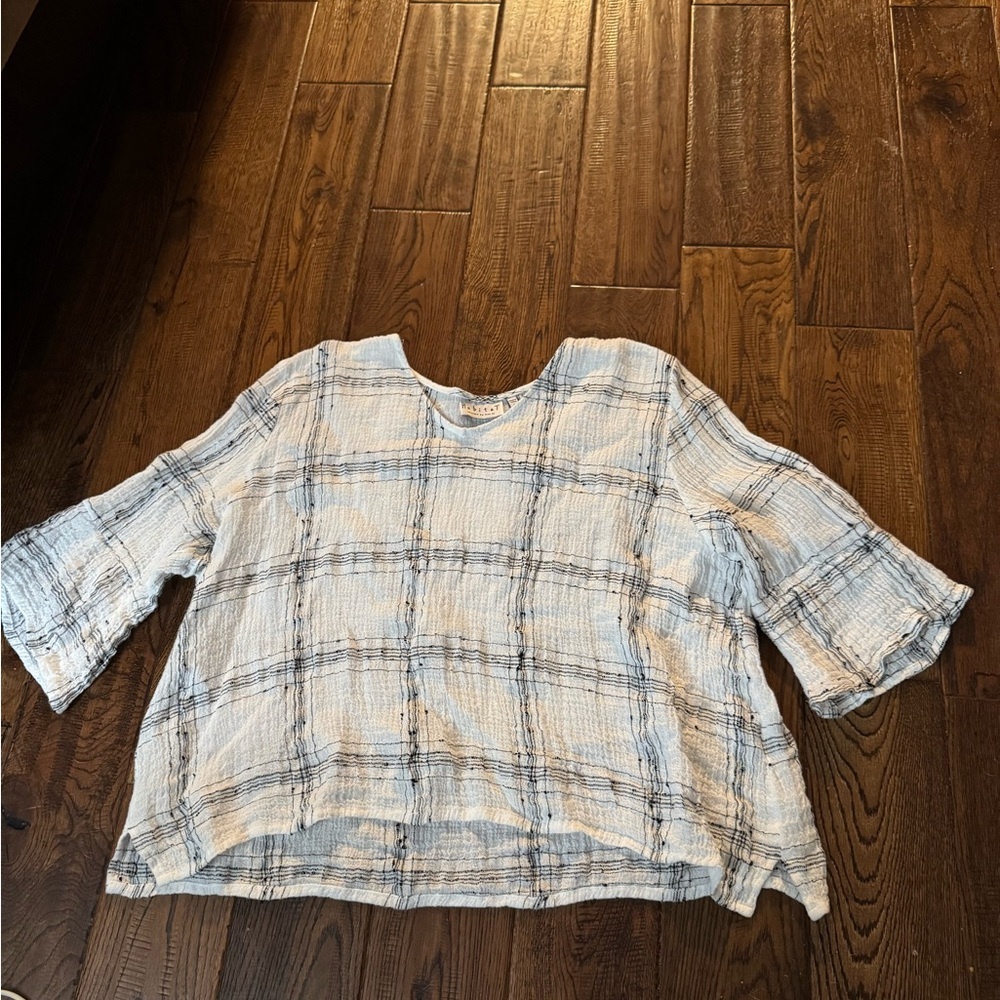 Habitat Black and White Textured Linen Blend Top Size Large